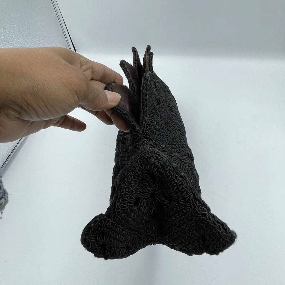 1940s Vintage Black Crochet Corde Shell Shape Clutch Women Bag - Picture 3 of 16